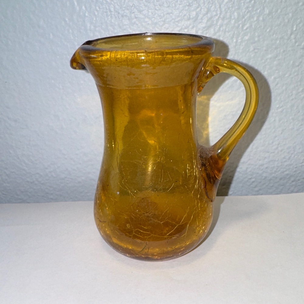 Vintage Kanawha Amber Crackle Glass Mini Pitcher Handblown 3 3/4"